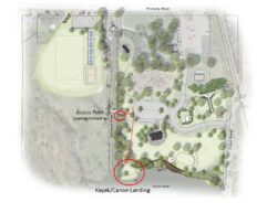 Map of park with kayak access point and landing area