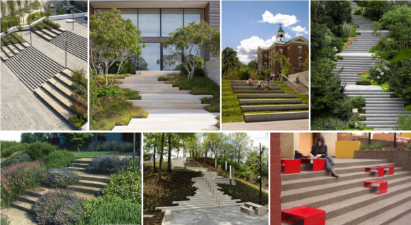 Collage of diverse architectural outdoor stair designs